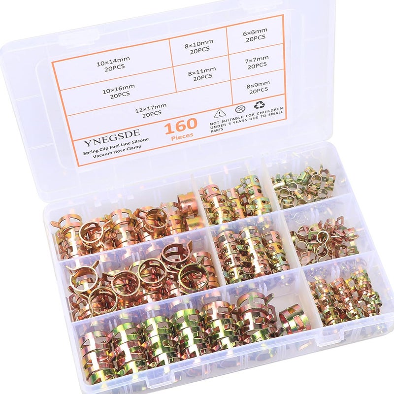 YNEGSDE Spring Band Type Fuel Line Silicone Vacuum Hose Water Pipe Clamp Low Pressure Air Tube Clamps Fastener Assortment Kit 8 Sizes 160PCS - Image 3
